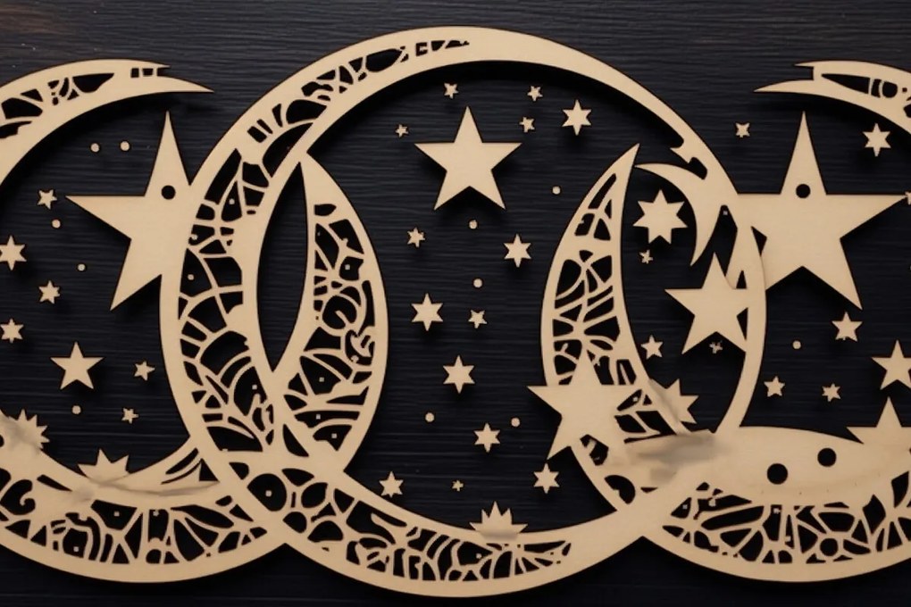 Σετ των 2 Intra απο ξύλο plywood 3mm-4mm πάχος – Triple Moon Enchantment Δίασταση  20x20 cm INTRAFABR-94962326