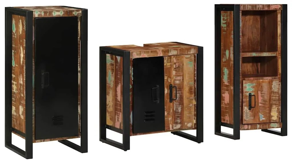 vidaXL Σετ Επίπλων Μπάνιου με συρτάρι 3 pcs Στερεό Ανακτηθέν Ξύλο