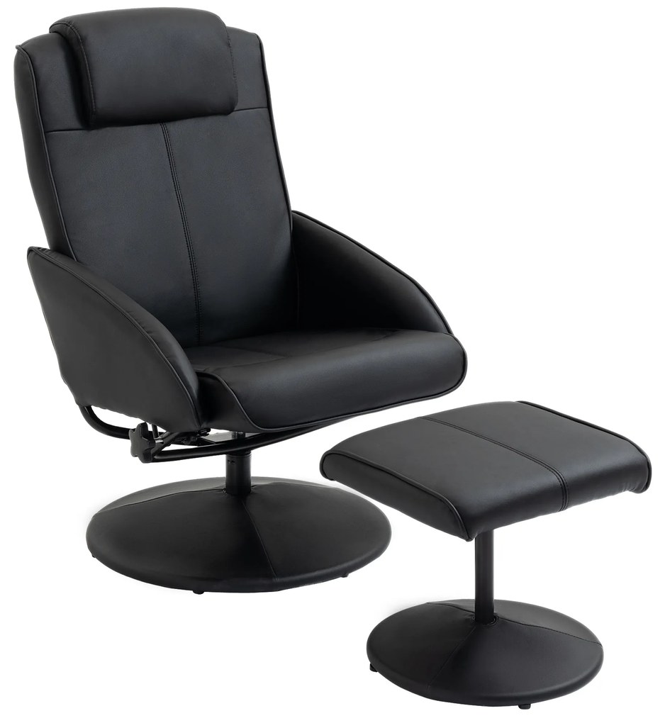 Πολυθρόνα Relax HOMCOM με υποπόδιο, επένδυση από δερματίνη, ανακλινόμενη, εργονομικός σχεδιασμός, Μαύρο