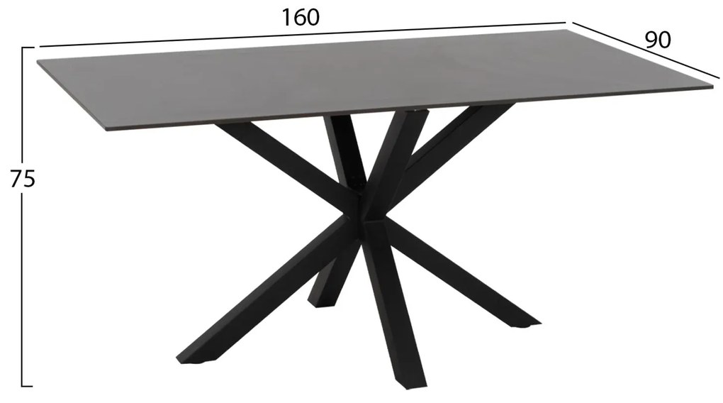 ΤΡΑΠΕΖΙ ΤΡΑΠΕΖΑΡΙΑΣ SYNTEC SINTERED STONE ΜΑΥΡΟ ΜΕΤΑΛΛΙΚΑ ΠΟΔΙΑ 160x90x75Y εκ.