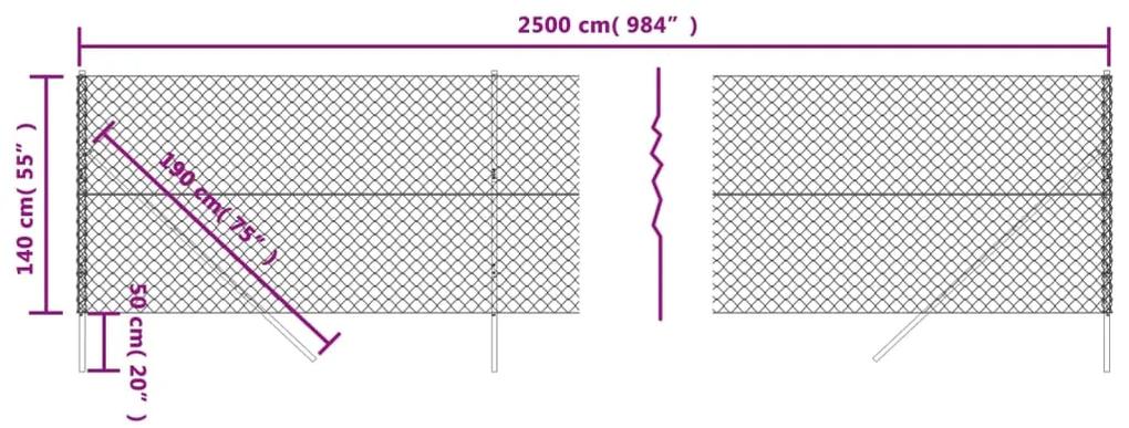 vidaXL Συρματόπλεγμα Περίφραξης Ασημί 1,4 x 25 μ. με Στύλους