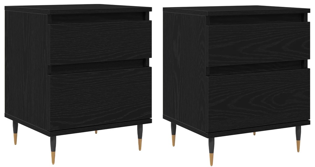 vidaXL Κομοδίνα 2 τεμάχια Μαύρη Δρυς 40x35x50 εκ. Επεξεργασμένο Ξύλο