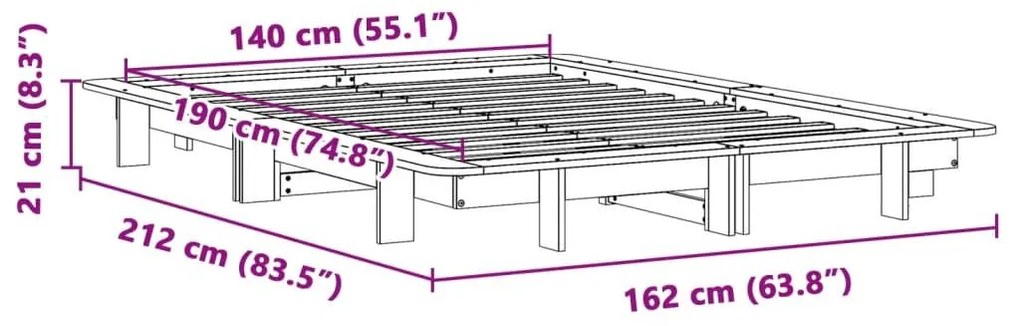 Σκελετός Κρεβατιού Χωρίς Στρώμα Καφέ 140x190 Μασίφ Ξύλο Πεύκου - Καφέ