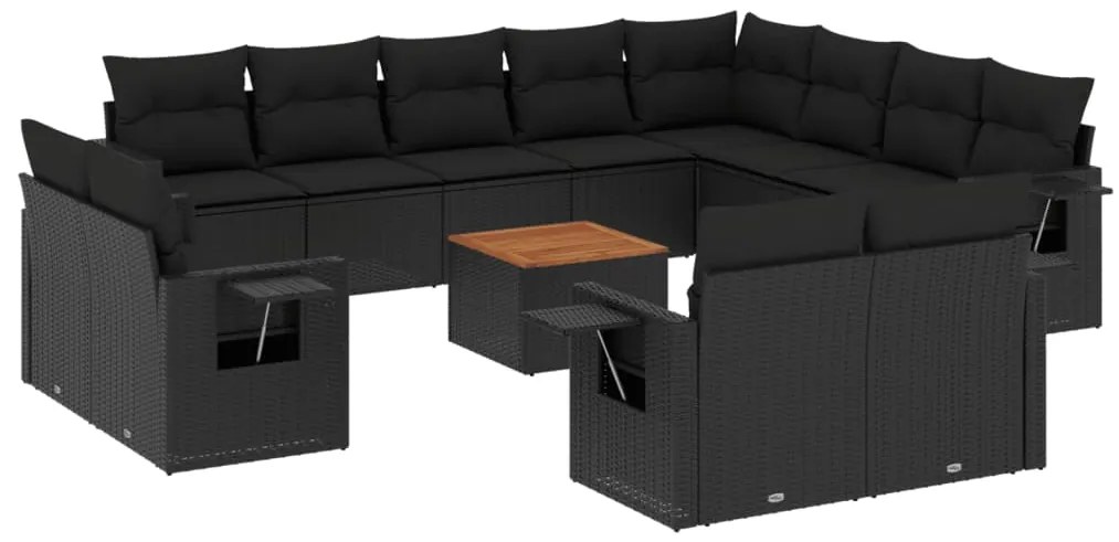 vidaXL Σαλόνι Κήπου 13 τεμ. Μαύρο από Συνθ. Ρατάν με Μαξιλάρια