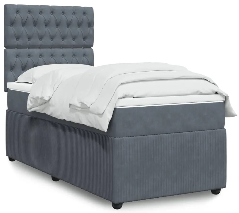 vidaXL Κρεβάτι Boxspring με Στρώμα Σκούρο Γκρι 80x200 εκ. Βελούδινο