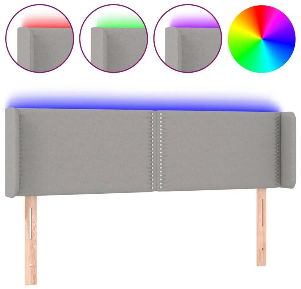 Κεφαλάρι Κρεβατιού LED Ανοιχτό Γκρι 147x16x78/88 εκ. Υφασμάτινο - Γκρι