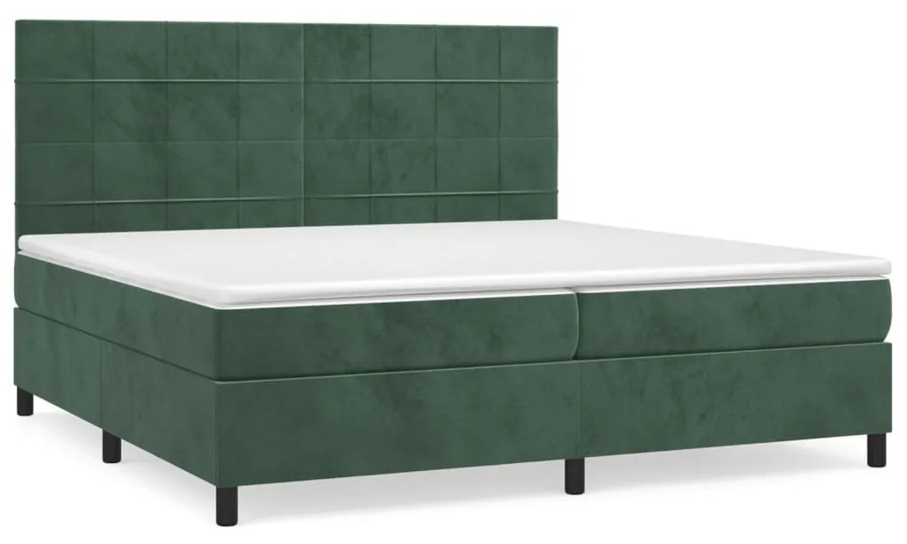 vidaXL Κρεβάτι Boxspring με Στρώμα Σκούρο Πράσινο 200x200εκ. Βελούδινο