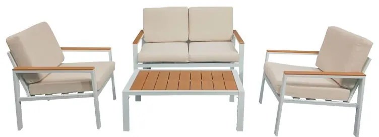 Σετ κήπου Fashionable σετ 4τμχ ύφασμα μπεζ-λευκό αλουμίνιο 118x72x67 εκ.