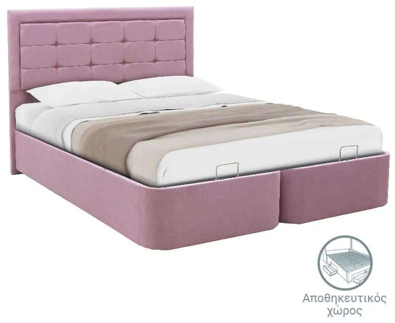 Κρεβάτι διπλό Kenzie pakoworld ύφασμα ροζ 160x200εκ