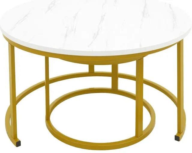 Τραπεζάκι Σαλονιού Revelon σετ 2 τεμ MDF σε όψη Λευκού Μαρμάρου - Χρυσό 80x80x45εκ. 80x80x45 εκ.