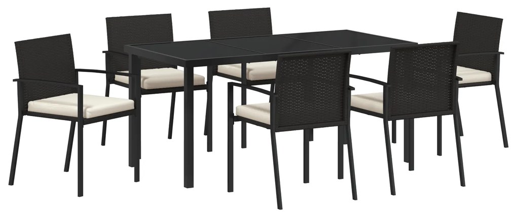 vidaXL 7 Τεμαχίων Σετ Υπαίθριας Τραπεζαρίας Μαύρο Πολυ Ρατάν