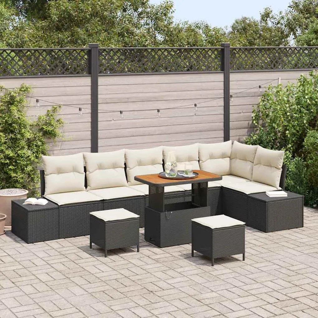 vidaXL Σετ Καναπέ Κήπου με μαξιλάρι 9 pcs Μαύρο, Κρέμα 90 x 55 x 71 cm