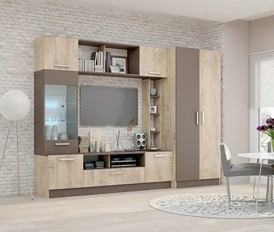 Σύνθετο Σαλονιού Lola 2 με φωτισμό Led 260x190x52cm Oak Elegance + Dark Cappuccino - GRA930