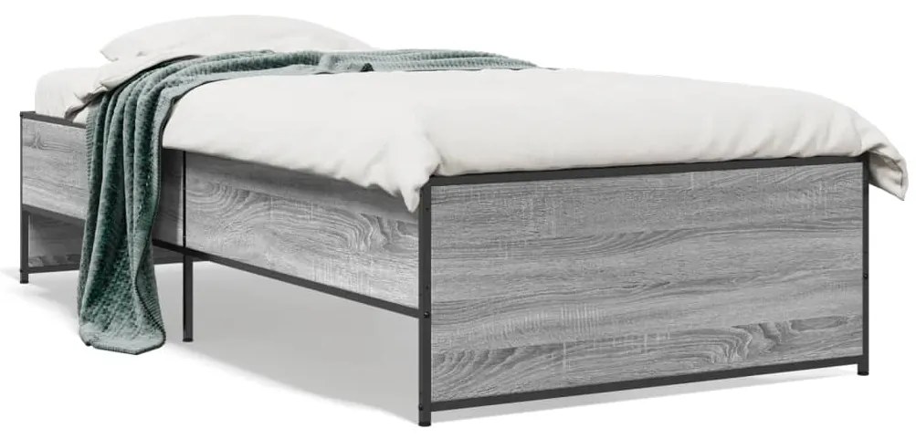 vidaXL Πλαίσιο Κρεβατιού Γκρι Sonoma 75x190 εκ. Επεξ. Ξύλο &amp; Μέταλλο