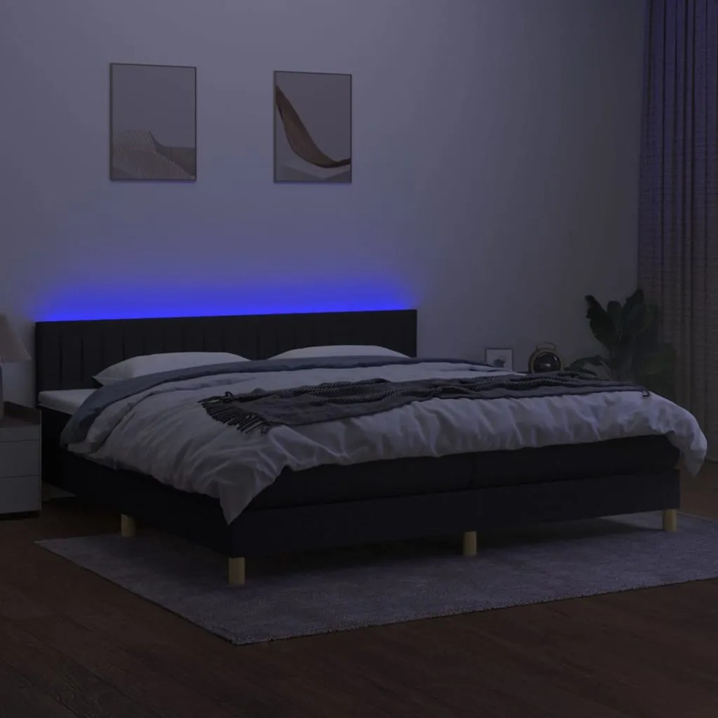 ΚΡΕΒΑΤΙ BOXSPRING ΜΕ ΣΤΡΩΜΑ &amp; LED ΜΑΥΡΟ 200X200 ΕΚ. ΥΦΑΣΜΑΤΙΝΟ 3133903