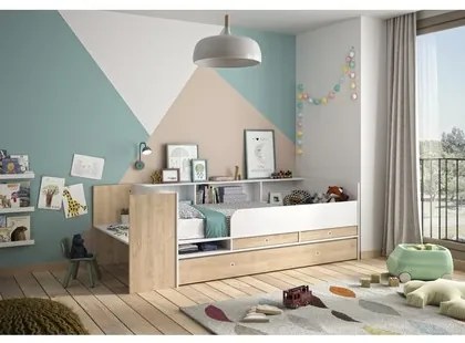 Epiplo World  Ewen Κρεβάτι πολυμορφικό μετατρεπόμενο 110x244/259x79εκ. ( για στρώμα 90x140/200εκ. ) με αποθηκευτικούς χώρους και γραφείο Blond Oak / Λευκό BEST-1534000