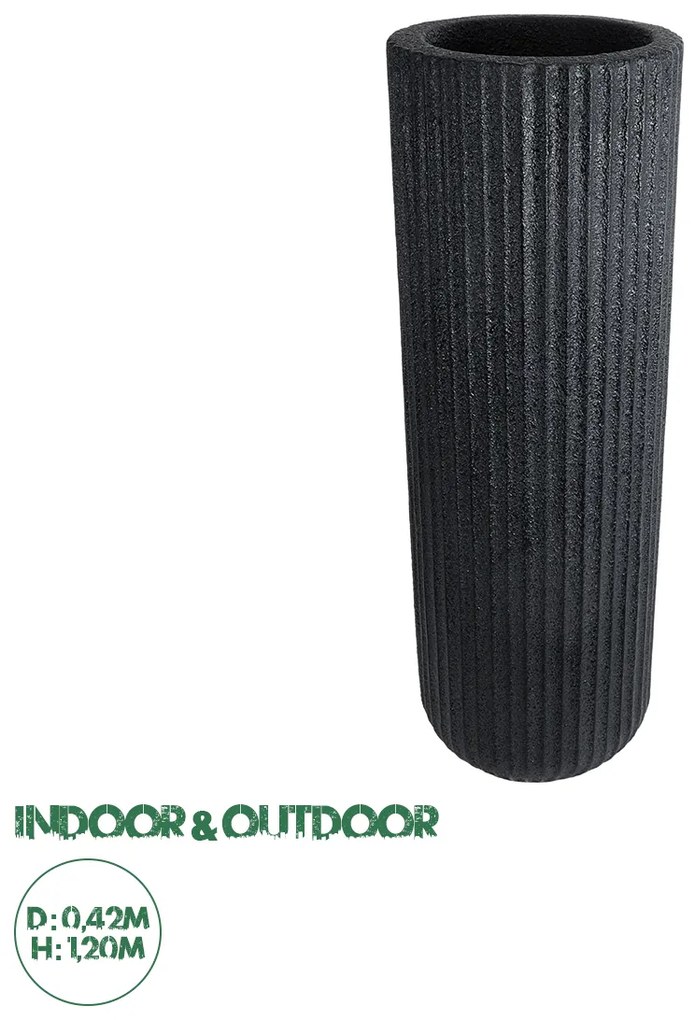 20733 GloboStar®  Artificial Garden MATERA 20733 Επιδαπέδιο Πολυεστερικό Τσιμεντένιο Κασπώ Γλάστρα - Flower Pot Μαύρο Φ42 x Υ120cm