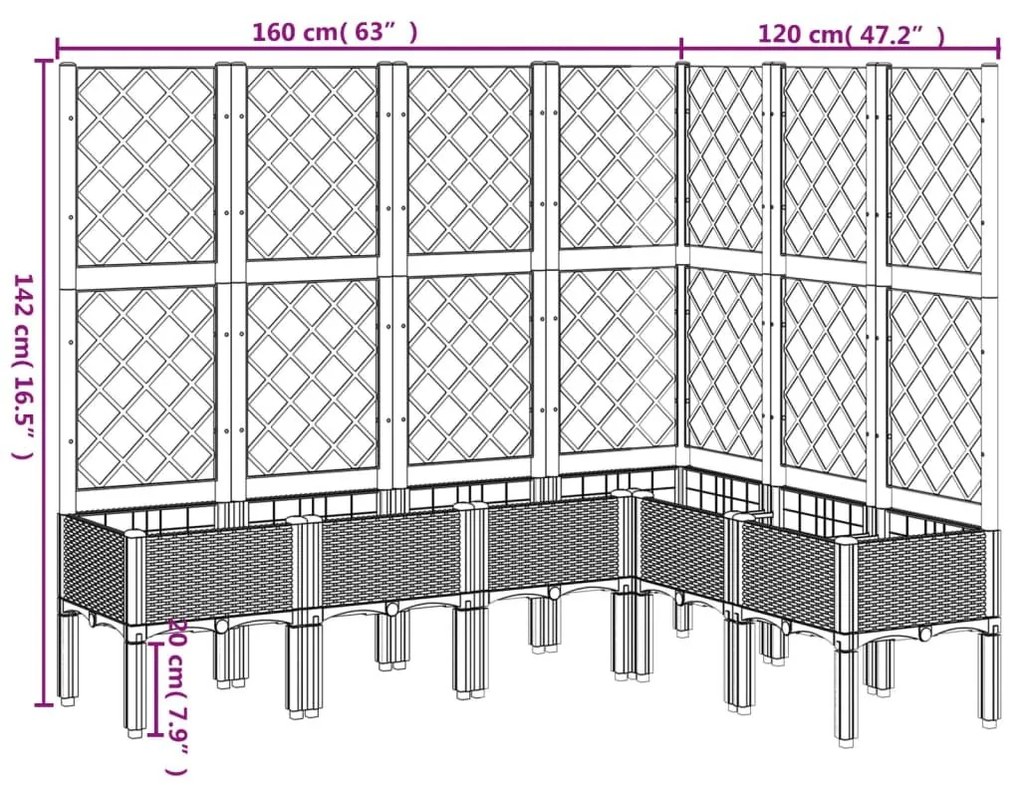 Ζαρντινιέρα Κήπου με Καφασωτό Γκρι 160x120x142 εκ. από PP - Γκρι