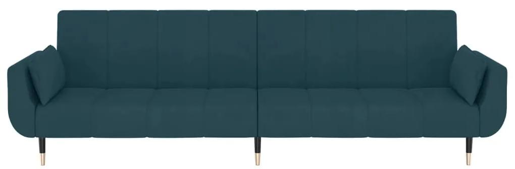 vidaXL Καναπές Κρεβάτι Διθέσιος Μπλε Βελούδινος με Δύο Μαξιλάρια
