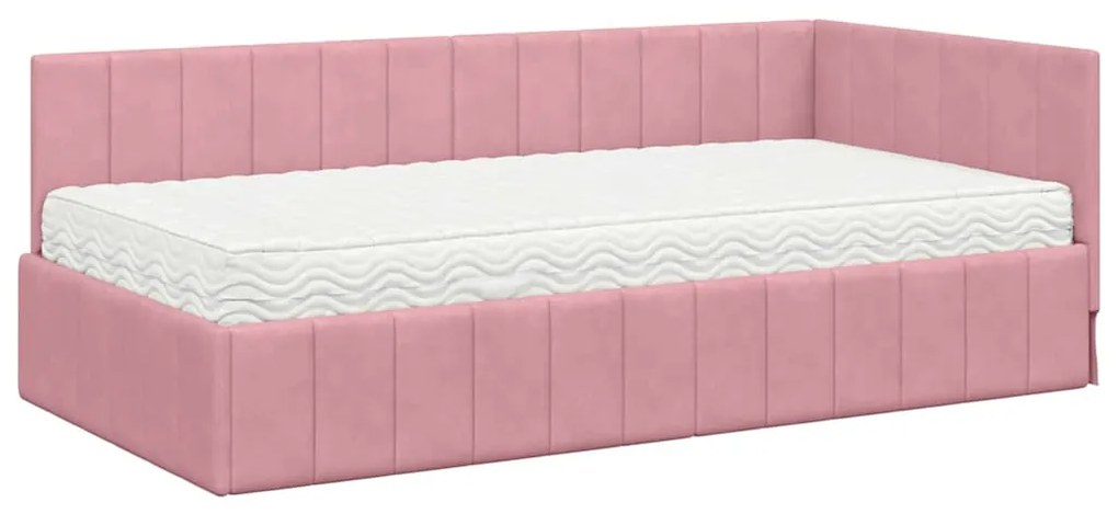 vidaXL Κρεβάτι γωνίας με στρώμα με στρώμα 2 pcs Γκρι Βελούδο