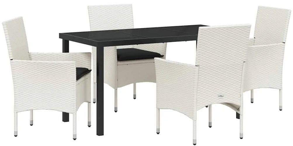 vidaXL Σέτ φαγητού για κήπο με μαξιλάρι 5 pcs Λευκό Πολυ ράταν