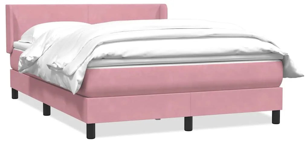vidaXL Κρεβάτι Boxspring με Στρώμα Ροζ 140x210 εκ. Βελούδινο