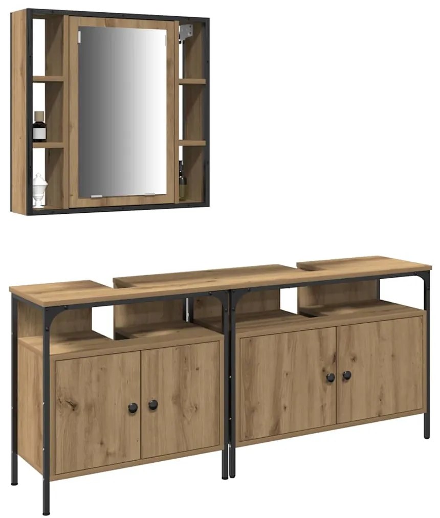 vidaXL Μονάδες Νιπτήρα Μπάνιου με ράφι 3 pcs Καφέ 80 x 30 x 60 cm