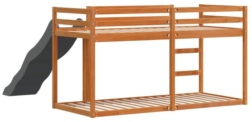 vidaXL Κουκέτα με Τσουλήθρα/Σκάλα Καφέ 90x200εκ. από Μασίφ Ξύλο Πεύκου