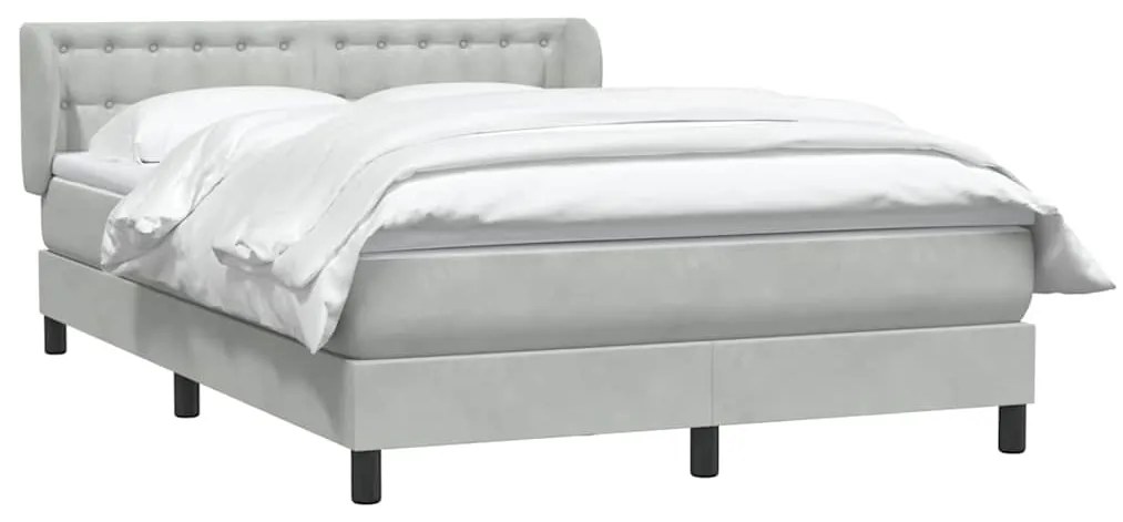 vidaXL Κρεβάτι Boxspring με Στρώμα Ανοιχτό Γκρι 140x220 εκ. Βελούδινο