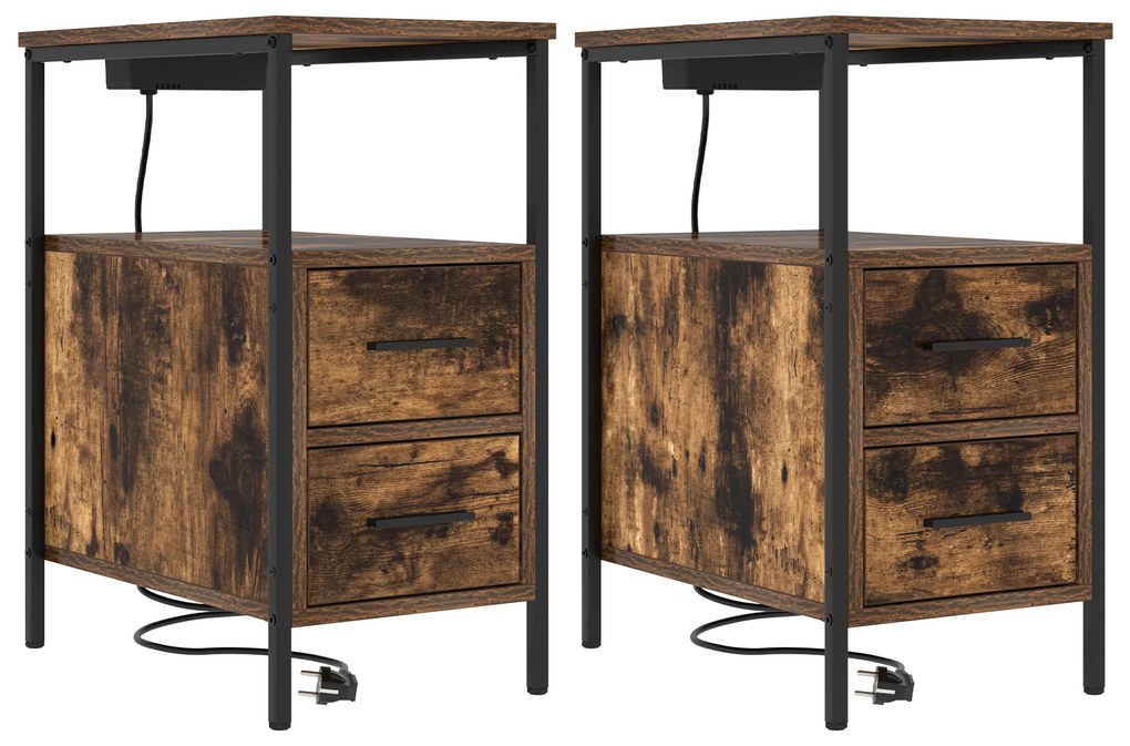 vidaXL Κουτιά Κρεβατοκάμαρας 2 pcs Καπνιστή δρυς 30 x 48 x 61 εκ