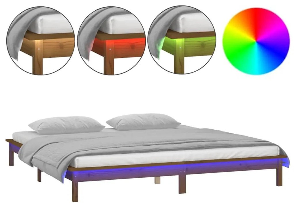vidaXL Πλαίσιο Κρεβατιού με LED Καφέ Μελί 160 x 200 εκ. από Μασίφ Ξύλο