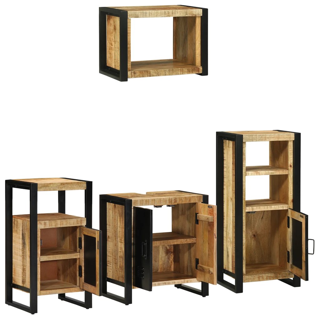 vidaXL Σετ Επίπλων Μπάνιου με ράφι 4 pcs Καφέ Στερεό ξύλο μάνγκο