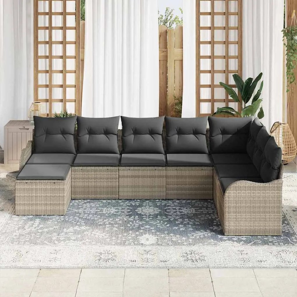 vidaXL Σετ Καναπέ Κήπου με μαξιλάρι 8 pcs Ανοιχτό γκρι Πολυ ράταν