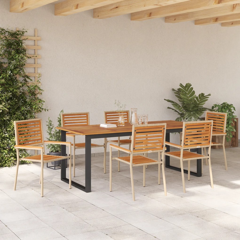 vidaXL Σετ Τραπεζαρίας Κήπου 7 pcs Μπεζ 200 x 90 x 75 cm