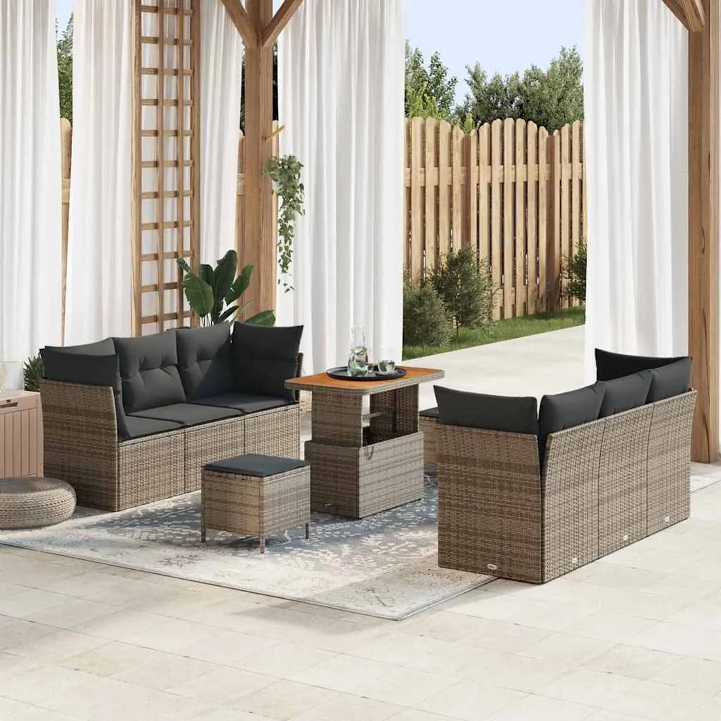 vidaXL Σετ Καναπέ Κήπου με μαξιλάρι 9 pcs Γκρι 90 x 55 x 71 cm