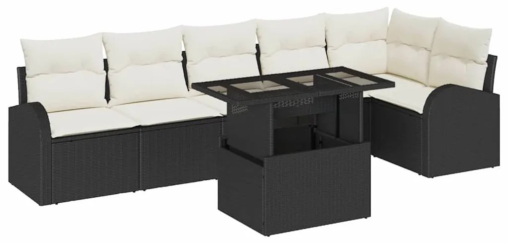 vidaXL Σετ Καναπέ Κήπου 7 pcs Μαύρο και κρεμ 100 x 55 x 73 εκ