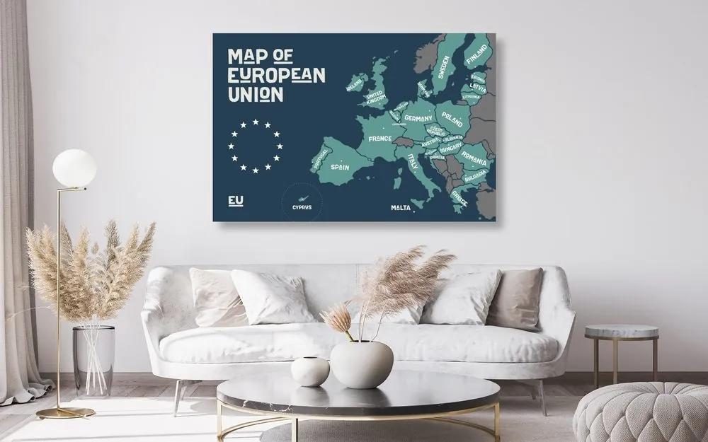 Εικόνα στον εκπαιδευτικό χάρτη φελλού με ονόματα χωρών της Ευρωπαϊκής Ένωσης - 120x80  wooden