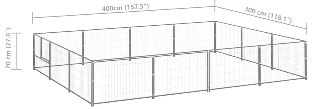 vidaXL Σπιτάκι Σκύλου Ασημί 12 μ² Ατσάλινο