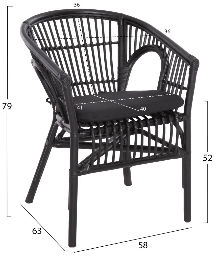 Καρέκλα - Πολυθρόνα DAMPAR C9929.03 Rattan με Μαύρο Μαξιλάρι 58x63x79Υεκ. 58x63x79 εκ.