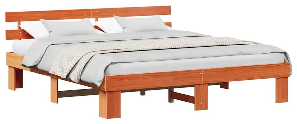 vidaXL Σκελετός Κρεβατιού Καφέ 200 x 200 cm Μασίφ ξύλο πεύκου
