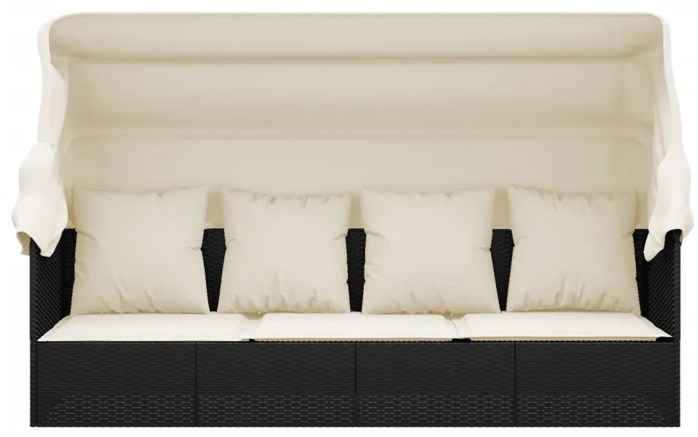 vidaXL Καναπές Εξωτερικού Χώρου Μαύρο Συνθετικό Ρατάν Οροφή&amp;Μαξιλάρια