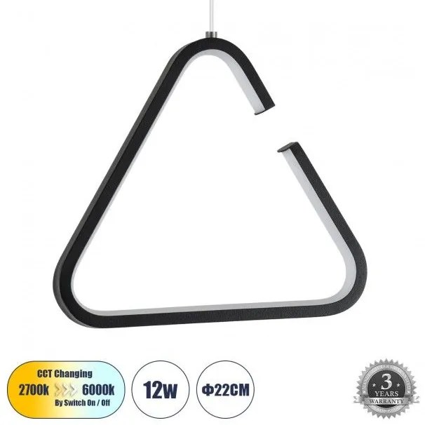 Κρεμαστό Φωτιστικό Οροφής Τρίγωνο LED 12W 1320lm CEROBA 61307 Μαύρο Globostar 61307 Μαύρο