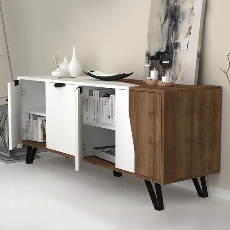 Μπουφές Jasmine Megapap χρώμα λευκό - καρυδί 160x45x78εκ.