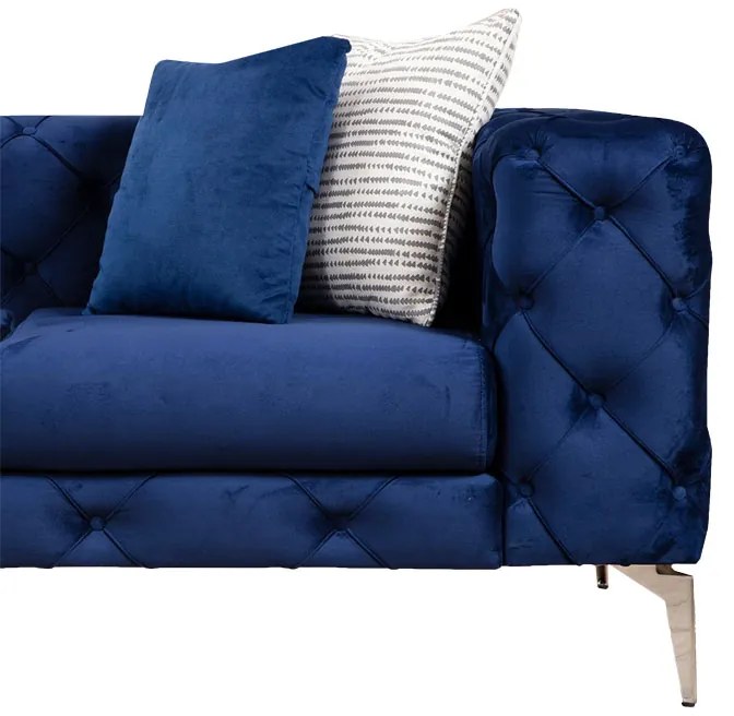 Καναπές 3θέσιος PWF-0579 pakoworld τύπου Chesterfield ύφασμα μπλε 237x90x73εκ