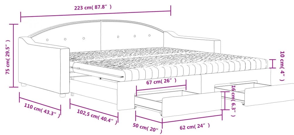 Καναπές Κρεβάτι Συρόμενος Taupe 100x200εκ. Υφασμάτινος Συρτάρια - Μπεζ-Γκρι