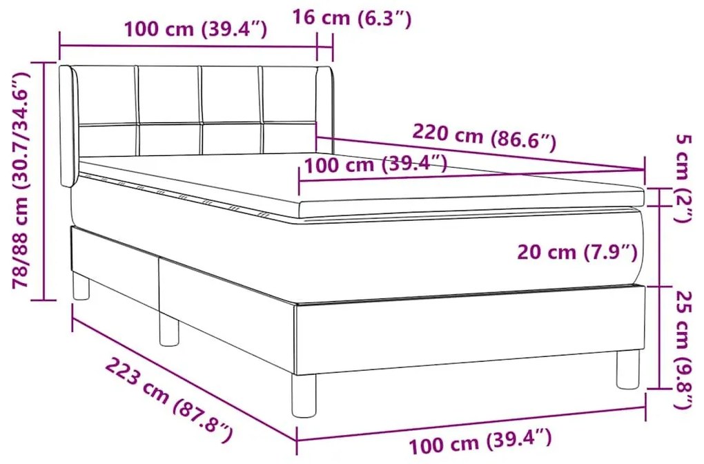 Box Spring Κρεβάτι με στρώμα Μαύρο 100x220 εκ. Βελούδινο - Μαύρο