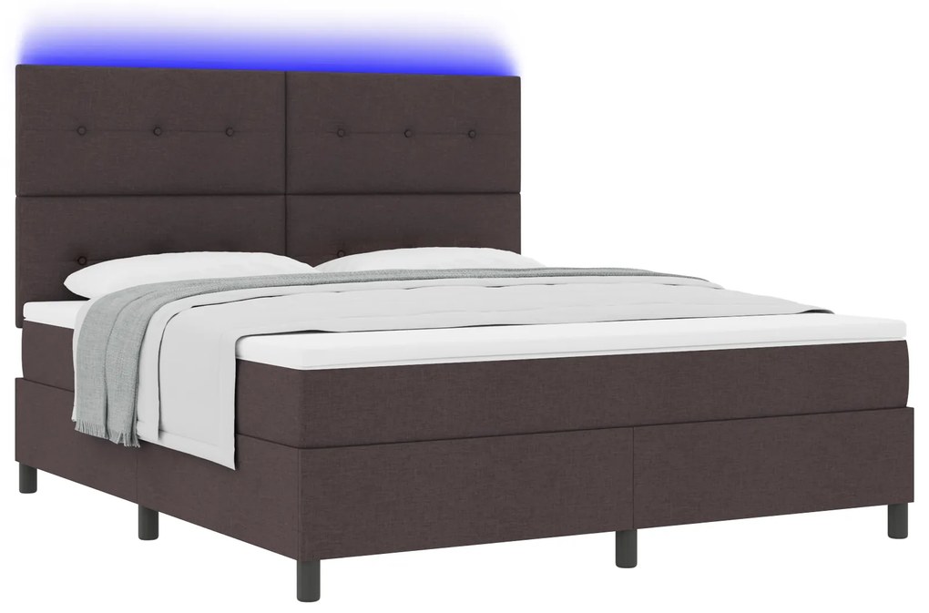 vidaXL Κρεβάτι με ελατήρια και στρώμα & LED σε σκούρο καφέ, 180 x 200 εκ. Υφασμάτινο