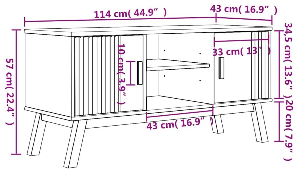 Έπιπλο Τηλεόρασης OLDEN ΓκριΚαφέ 114x43x57εκ. Μασίφ Ξύλο Πεύκου - Γκρι