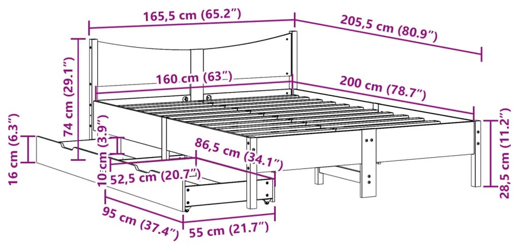 ΠΛΑΙΣΙΟ ΚΡΕΒΑΤΙΟΥ ΜΕ ΣΥΡΤΑΡΙΑ ΛΕΥΚΟ 160X200ΕΚ ΜΑΣΙΦ ΞΥΛΟ ΠΕΥΚΟΥ 3301900