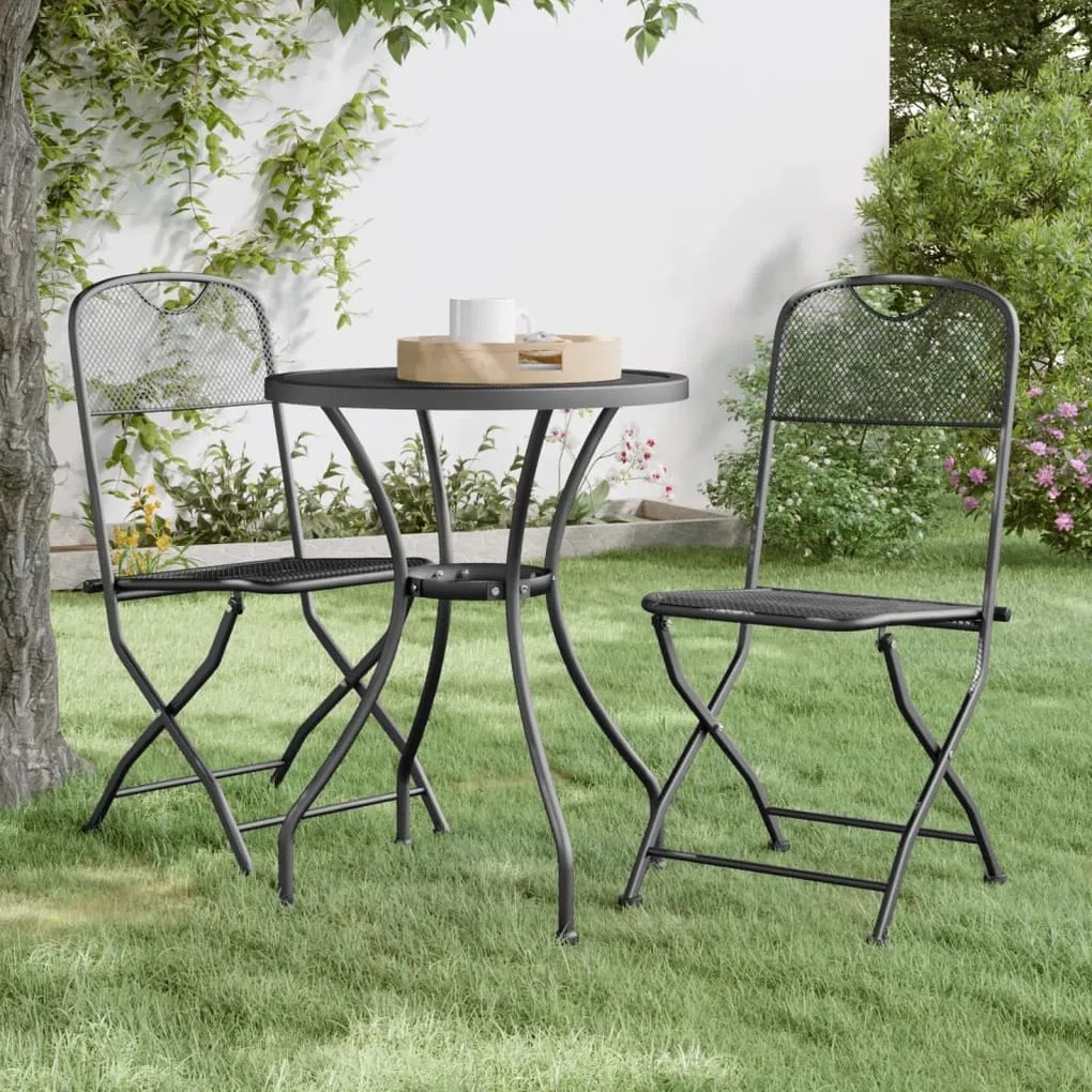 Καρέκλες Κήπου Πτυσσόμ. 2 τεμ. Ανθρακί Εκτετ. Μεταλλικό Πλέγμα